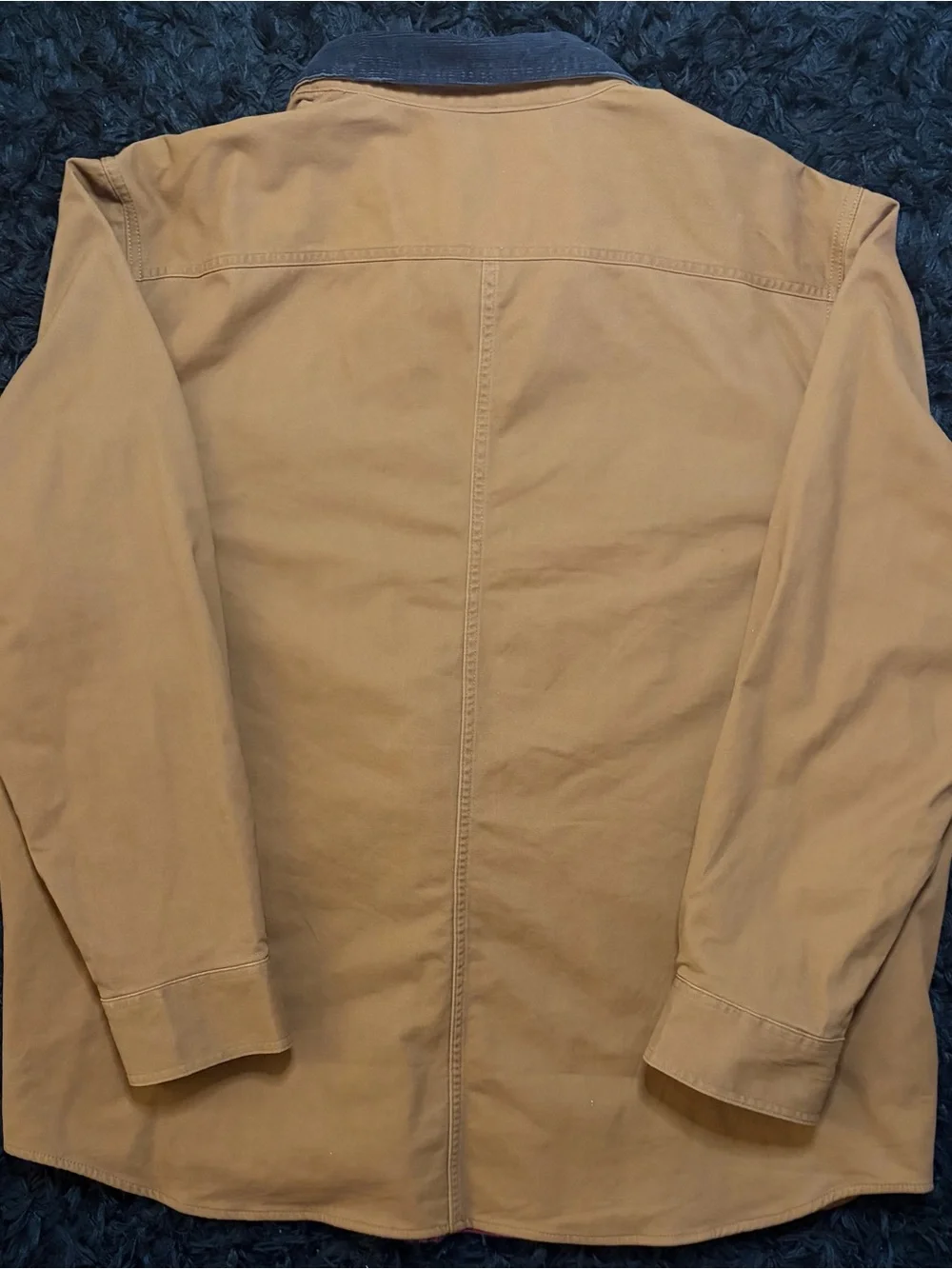 Lands' End Men's Workshirt Jacket in Tan with Dark Navy Collar